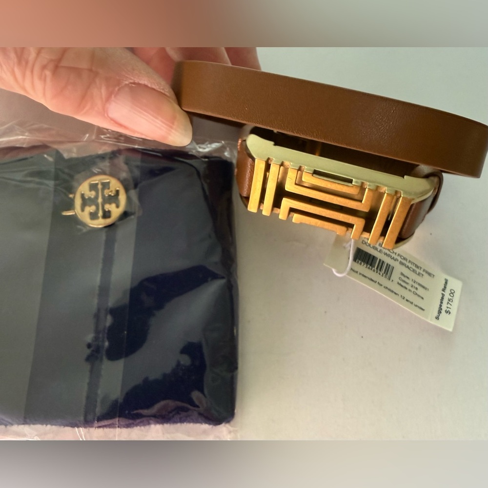 NWT TORY BURCH Fitbit Fret Double Wrap Bracelet Bark aged and Gold $175